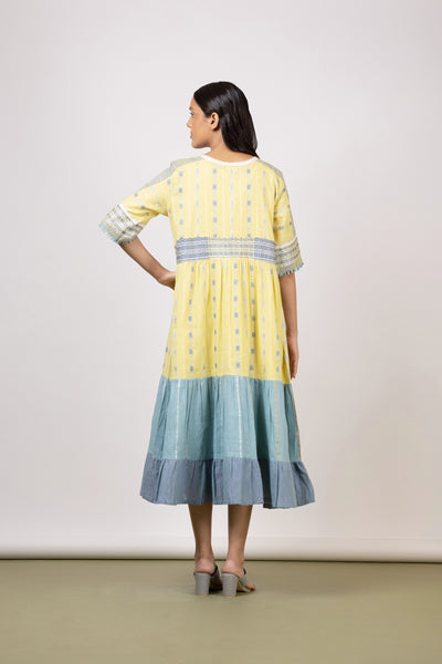 Limelight Yellow/Aquatic Blue Long Tier Midi Dress - Mélange