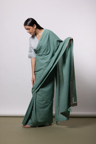 Blush Grey Blouse & Beryl Green Saree - Mélange