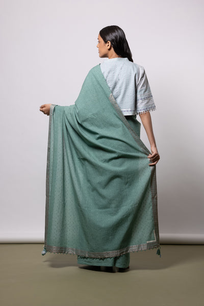 Blush Grey Blouse & Beryl Green Saree - Mélange