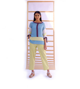 Flapped Short Top & Pants - SKY BLUE & LIME GREEN - Co-ord set