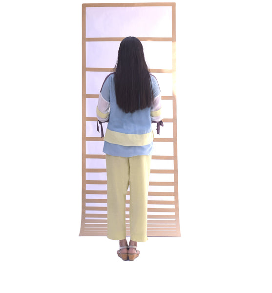 Flapped Short Top & Pants - SKY BLUE & LIME GREEN - Co-ord set