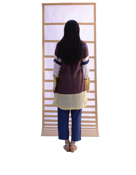 Layered Tunic & Pants - Indigo, Choco Brown & Pistachio Green Co-ord set