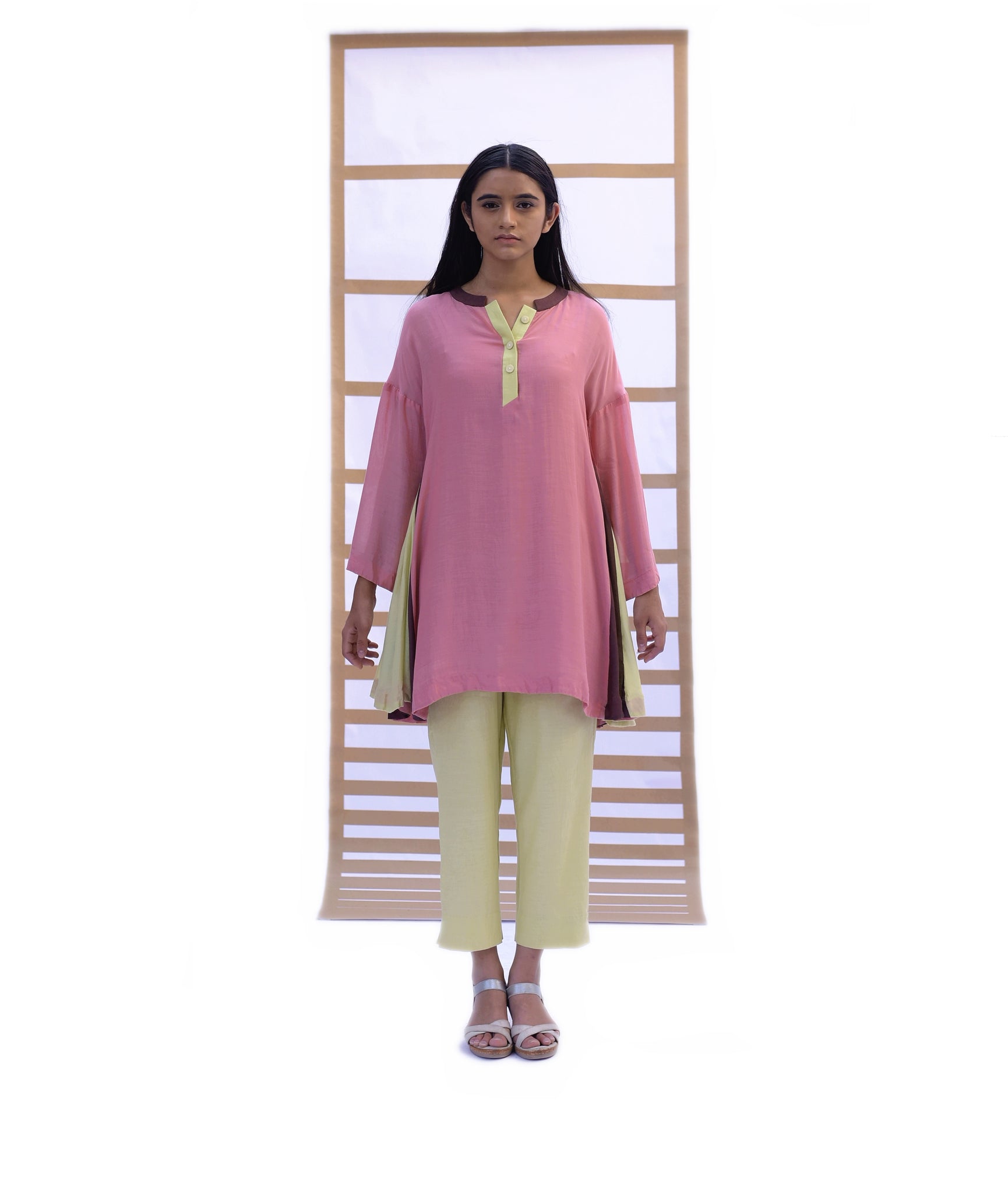 Fringed Tunic & Pants - Pink & Lime Green Co-ord set