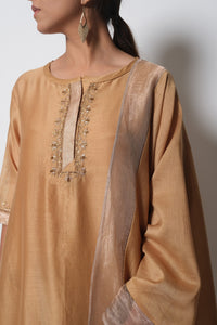 Beige Chanderi Silk  -  A-line Kurta Set