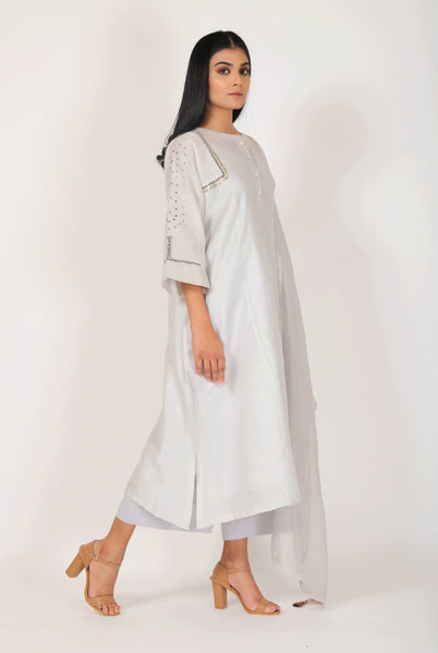 Pearl Grey Tvaksati Panelled Kurta Set