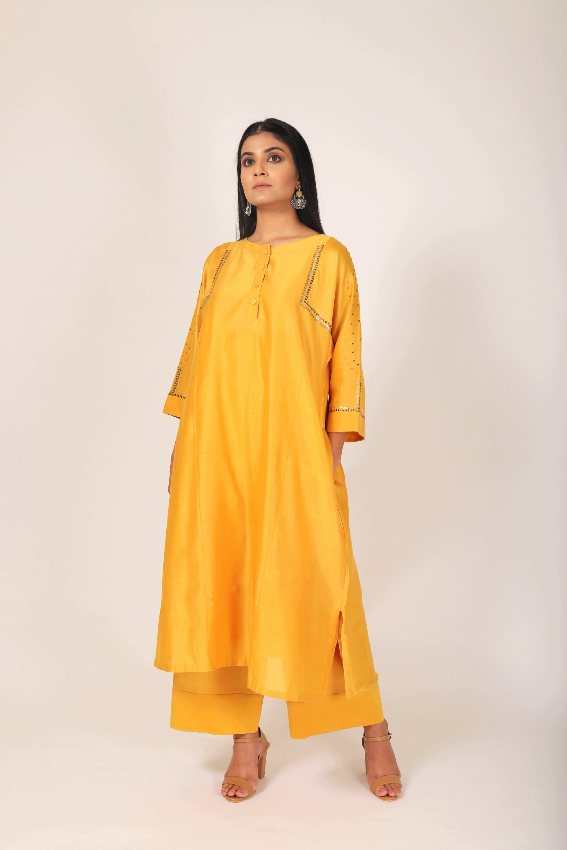 Indian Ethnic Wear - Hand Embroidered Chanderi Silk Kurta Set