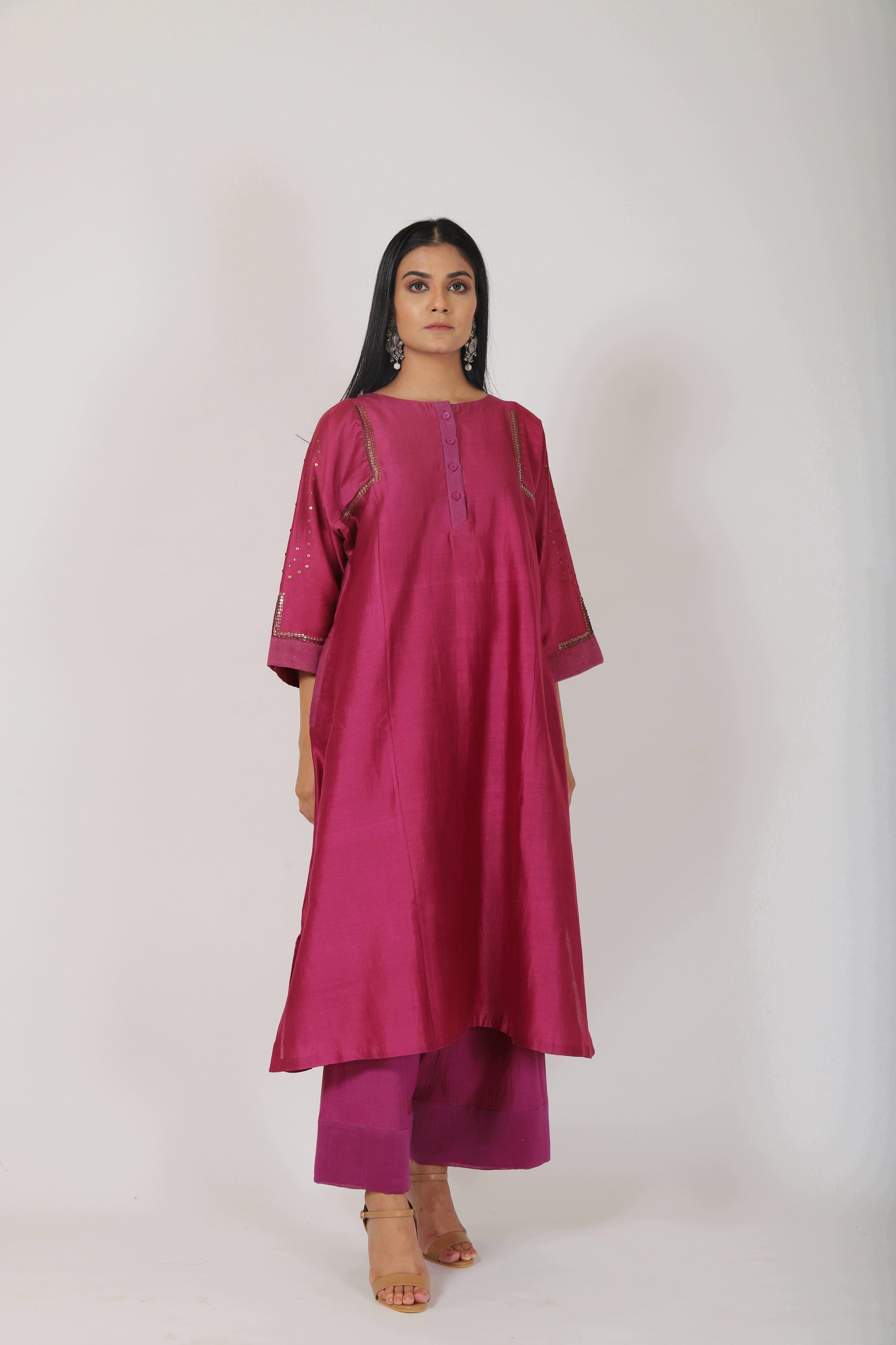 Mulberry Pink Tvaksati Panelled Kurta Set