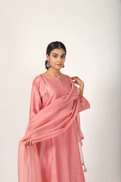 Sunset Pink Tvaksati Panelled Kurta Set