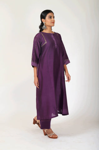 Byzantine Purple Tvaksati Panelled Kurta Set