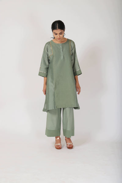 Fern Green Tvaksati Panelled Tunic Set