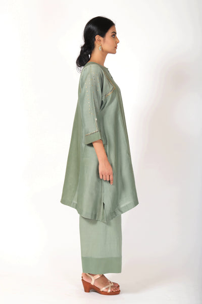 Fern Green Tvaksati Panelled Tunic Set