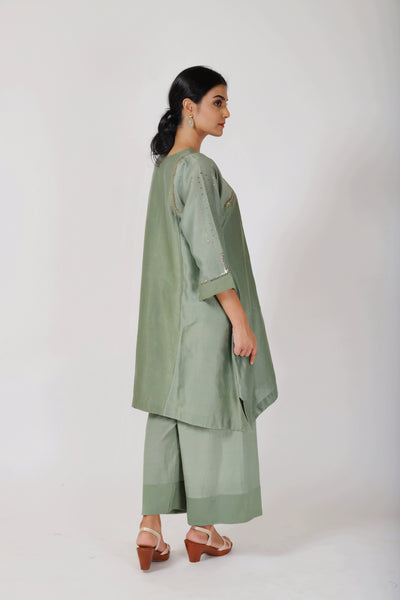 Fern Green Tvaksati Panelled Tunic Set