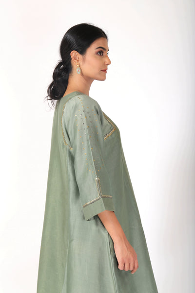 Fern Green Tvaksati Panelled Tunic Set