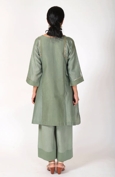 Fern Green Tvaksati Panelled Tunic Set
