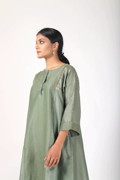 Fern Green Tvaksati Panelled Tunic Set