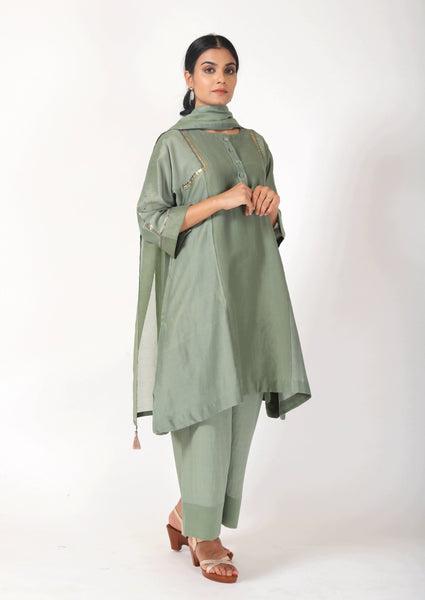 Fern Green Tvaksati Panelled Tunic Set