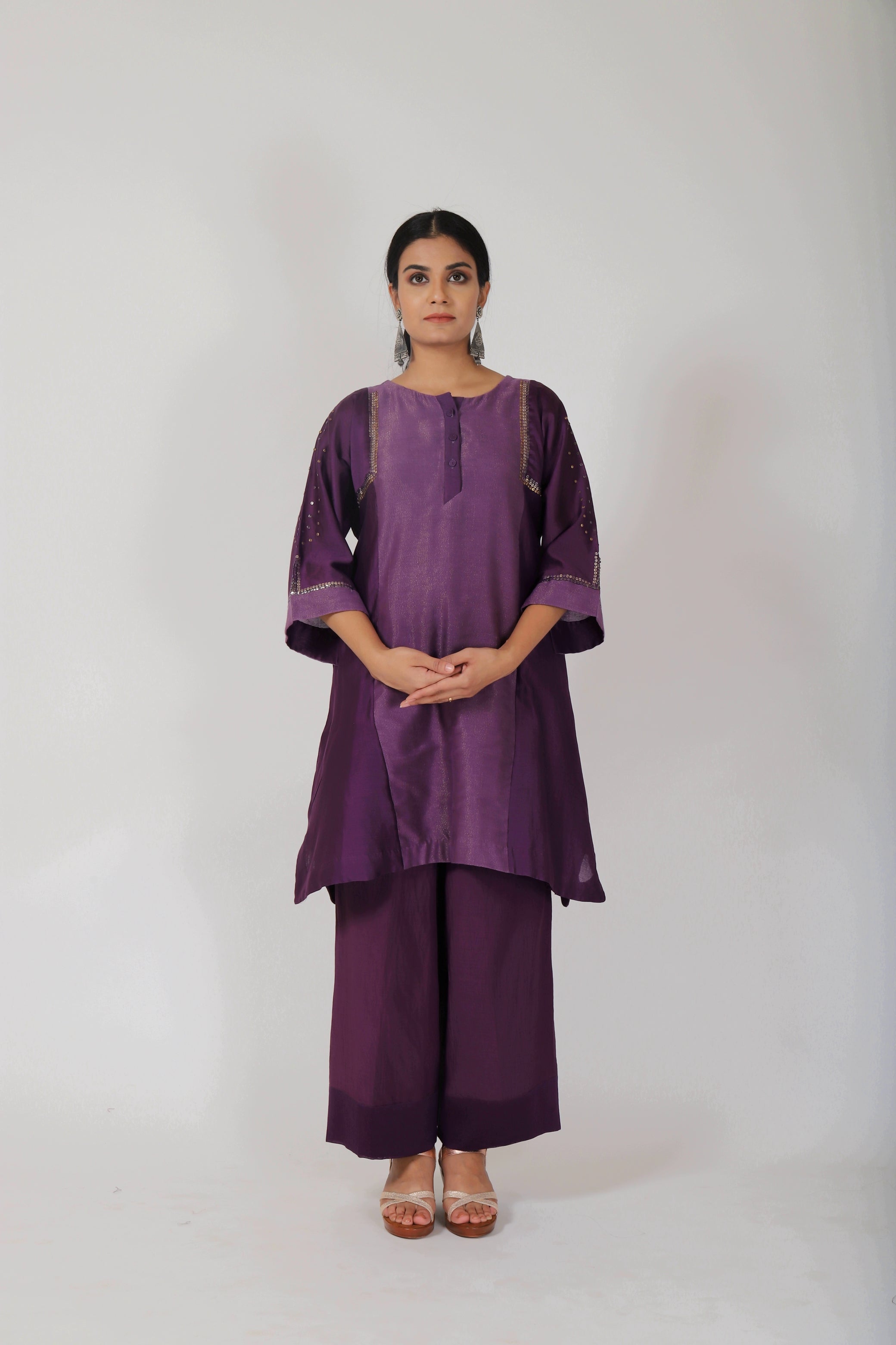 Byzantine Purple Tvaksati Panelled Tunic Set