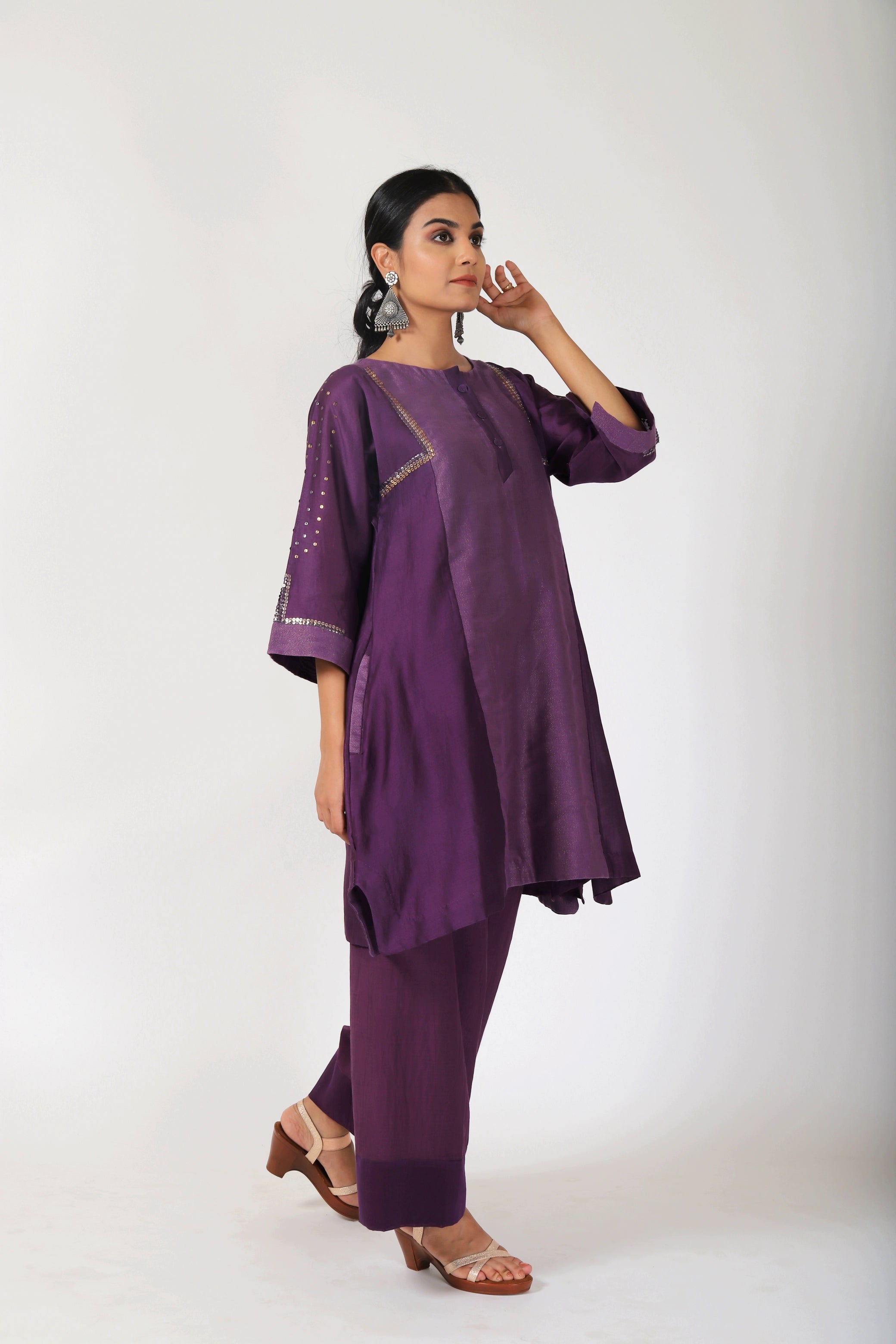 Byzantine Purple Tvaksati Panelled Tunic Set