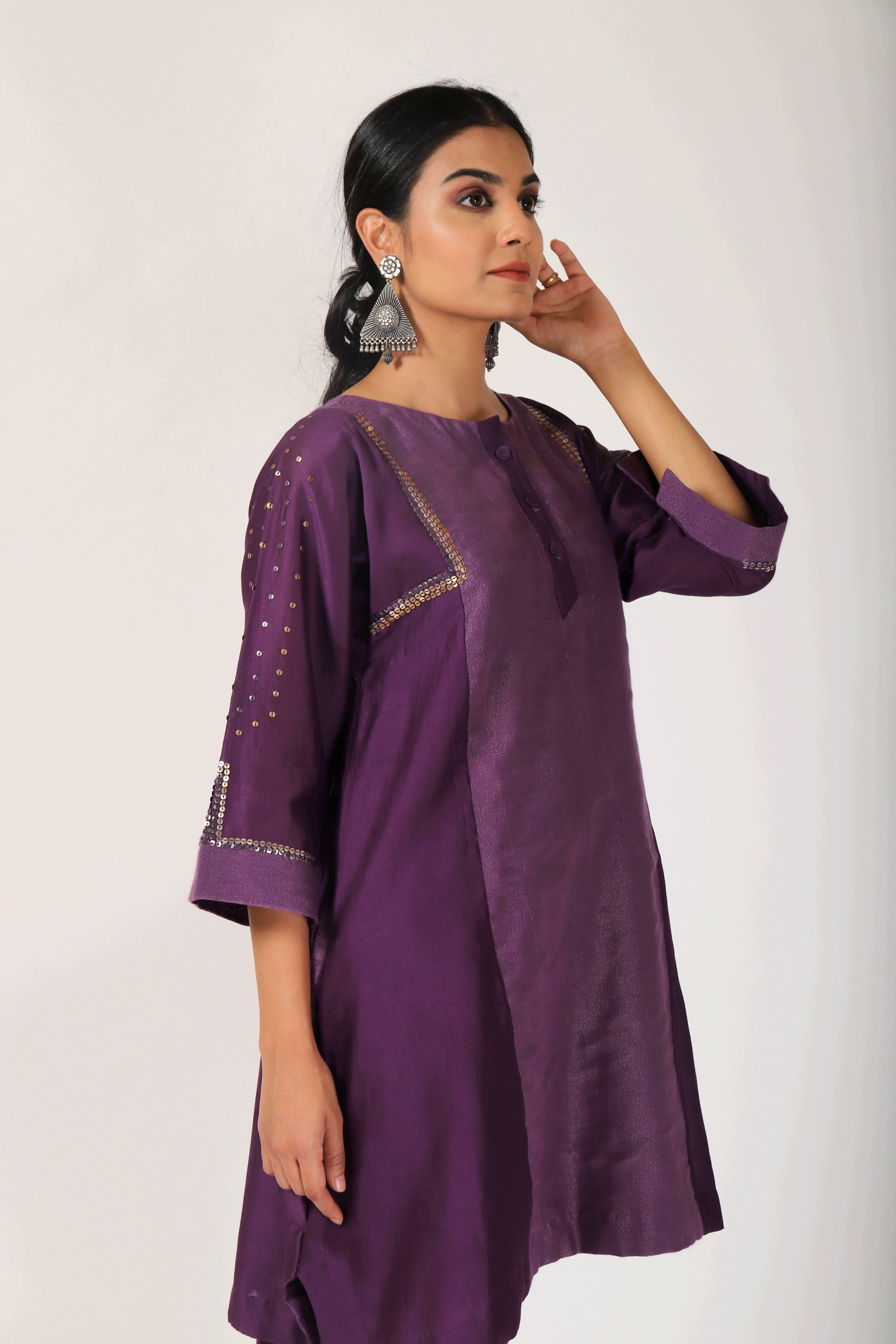 Byzantine Purple Tvaksati Panelled Tunic Set