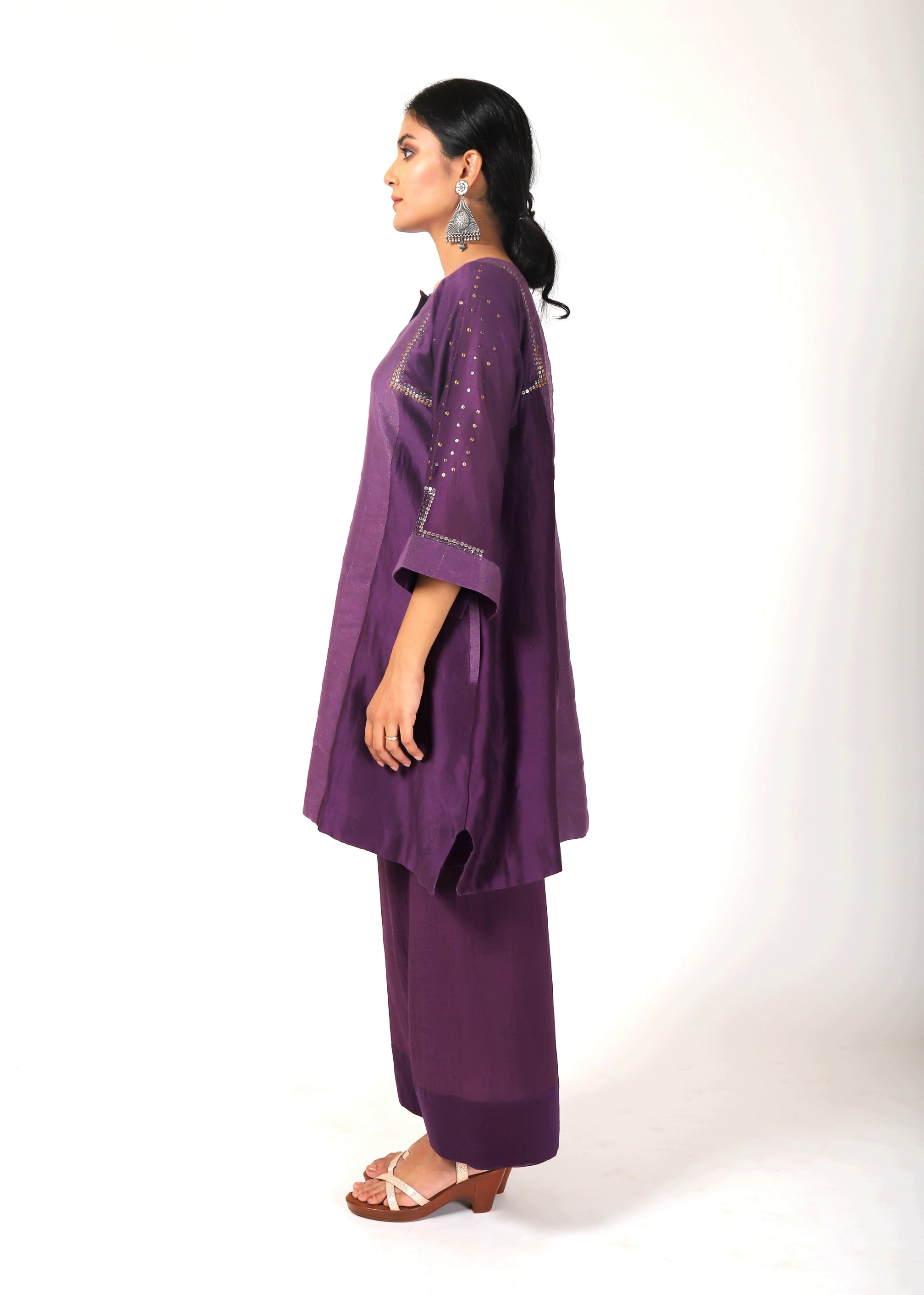 Byzantine Purple Tvaksati Panelled Tunic Set