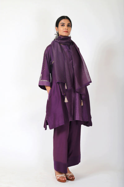 Byzantine Purple Tvaksati Panelled Tunic Set