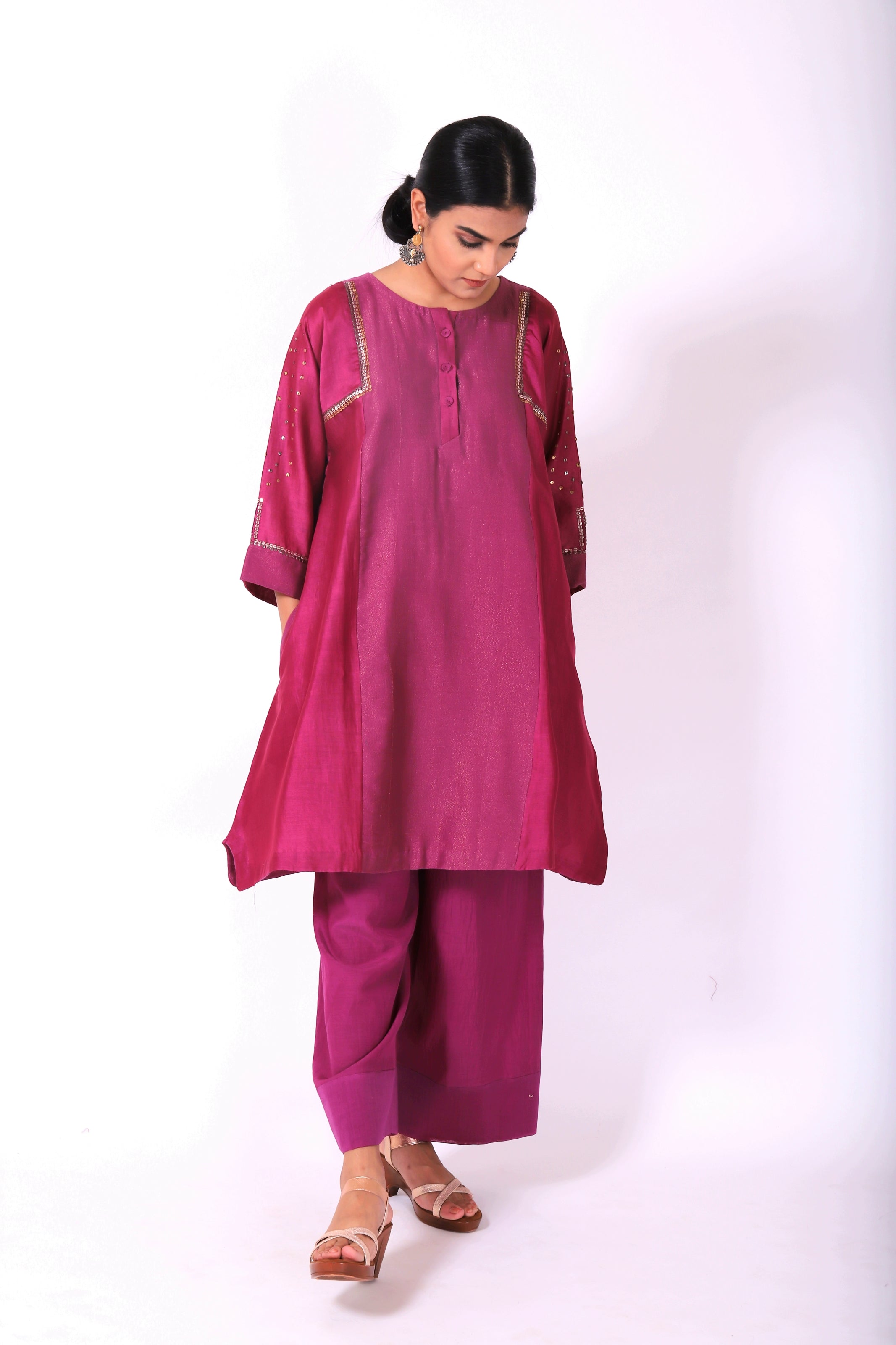 Mulberry Pink Tvaksati Panelled Tunic Set
