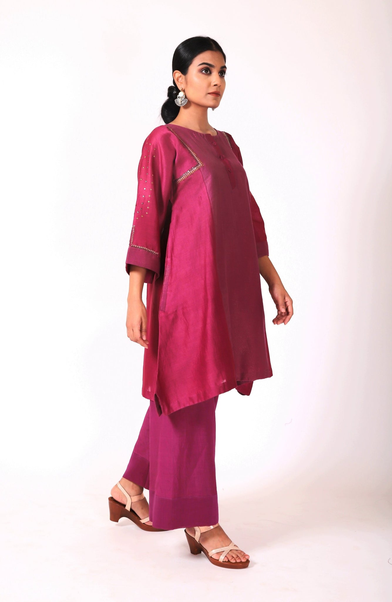 Mulberry Pink Tvaksati Panelled Tunic Set