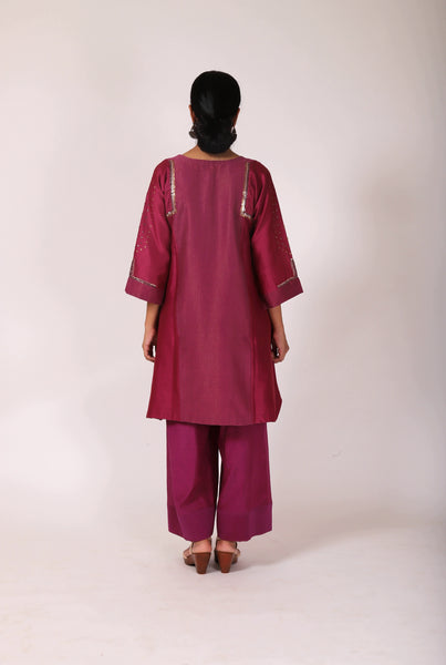 Mulberry Pink Tvaksati Panelled Tunic Set