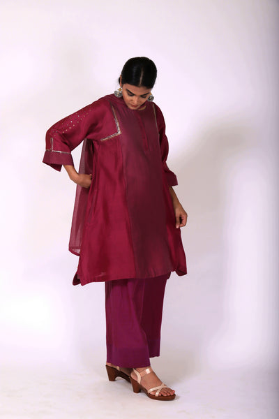 Mulberry Pink Tvaksati Panelled Tunic Set