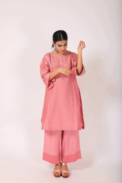 Sunset Pink Tvaksati Panelled Tunic Set