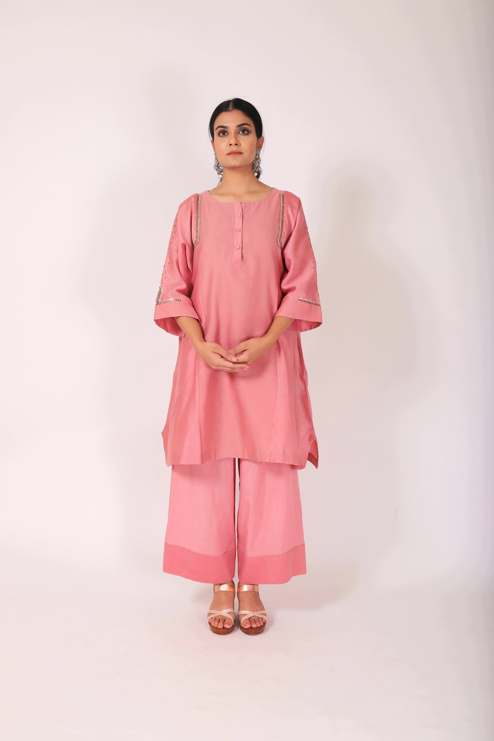 Sunset Pink Tvaksati Panelled Tunic Set