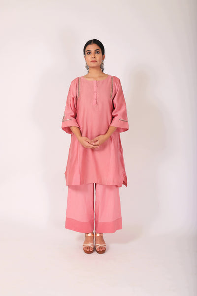 Sunset Pink Tvaksati Panelled Tunic Set