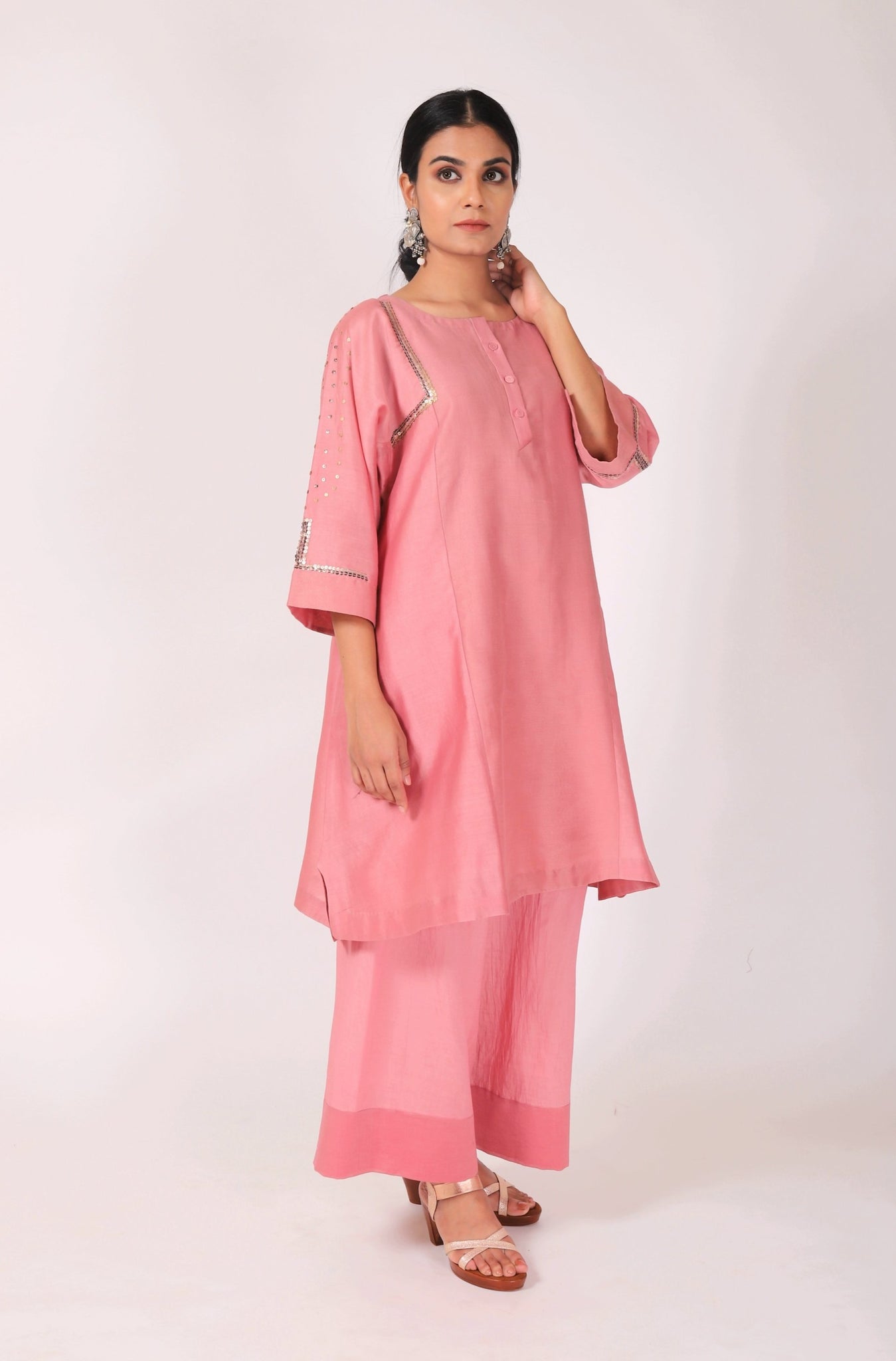 Sunset Pink Tvaksati Panelled Tunic Set