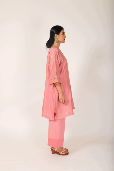 Sunset Pink Tvaksati Panelled Tunic Set