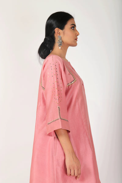Sunset Pink Tvaksati Panelled Tunic Set