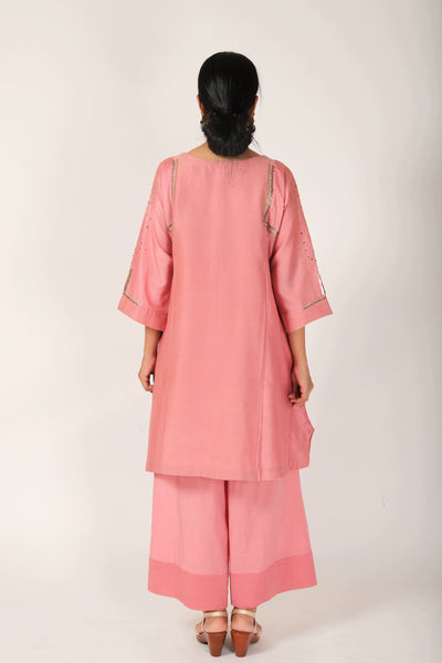 Sunset Pink Tvaksati Panelled Tunic Set