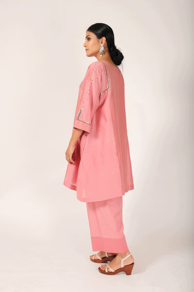 Sunset Pink Tvaksati Panelled Tunic Set