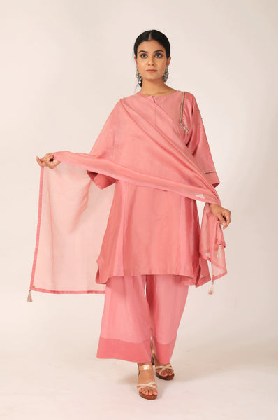 Sunset Pink Tvaksati Panelled Tunic Set