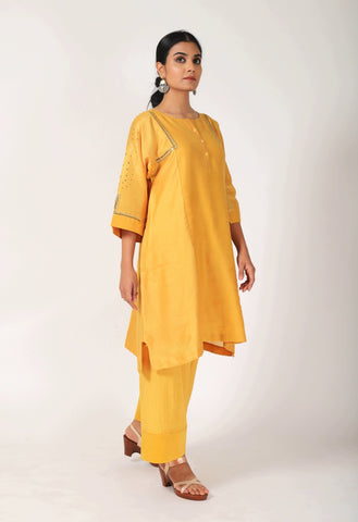 Blazing Yellow Tvaksati Panelled Tunic Set