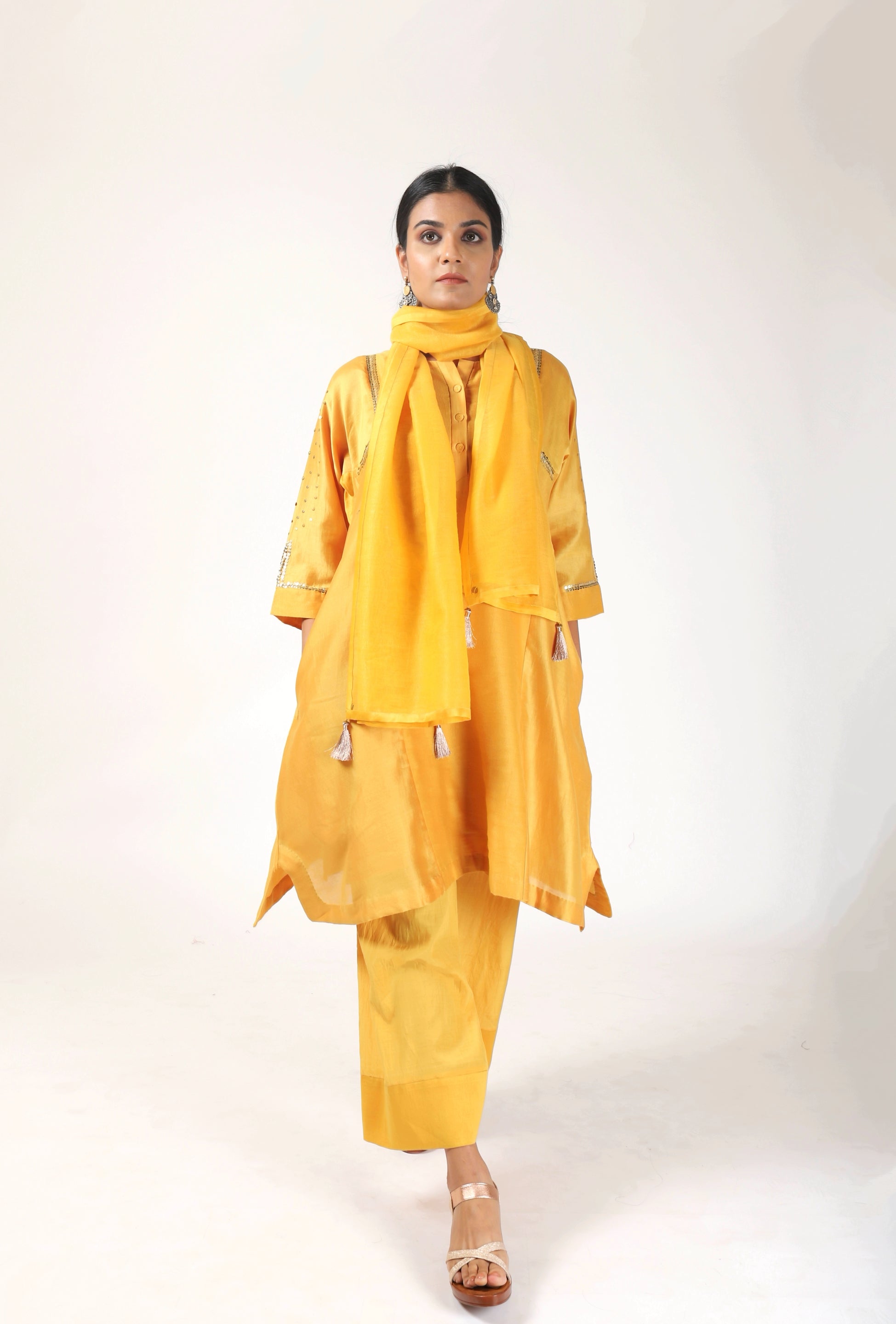 Blazing Yellow Tvaksati Panelled Tunic Set