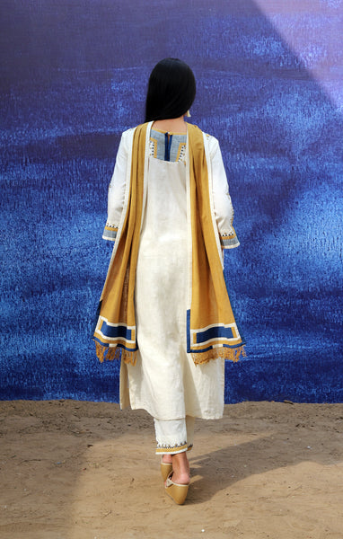 Long Kurta Set  - Back Opening - Off White