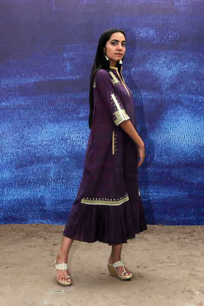 Pleated Long Dress - Wine