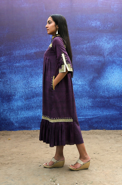 Pleated Long Dress - Wine