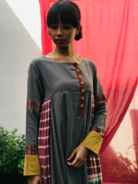 Gamcha - Flary Panelled Dress - Grey