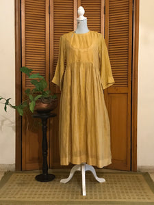 Mustard Yellow Angarkha Dress - Linen Silk Zari Fabric