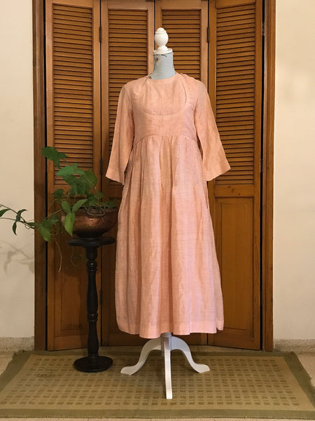 Rose Quartz Pink Angarkha Dress - Linen Silk Zari Fabric