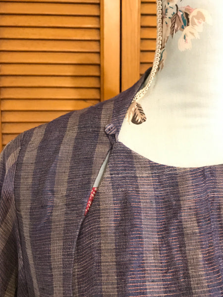 Indigo Blue Angarkha Dress - Linen Silk Zari Fabric