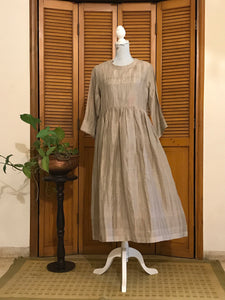Pleated Silver Grey Dress - Linen Silk Zari Fabric
