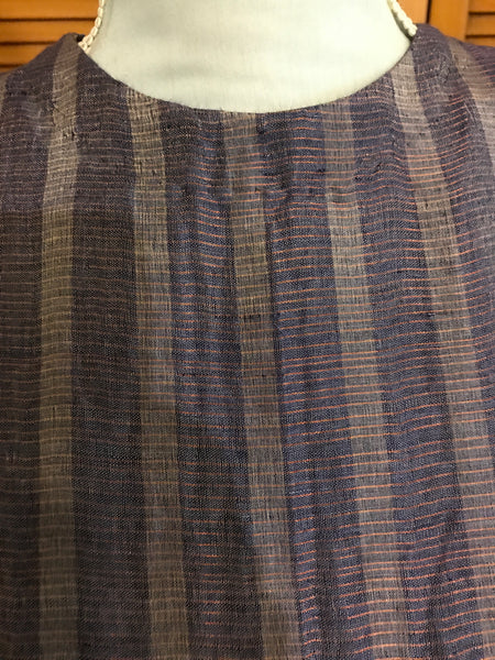 Pleated Indigo Blue Dress - Linen Silk Zari Fabric