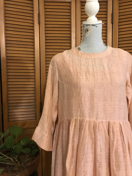 Pleated Rose Quartz Pink Dress - Linen Silk Zari Fabric